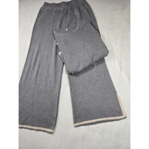 Grey Knit Loungewear Set Wide Leg Pants Crewneck Top Large Set Minimalist
